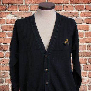 YACHT Club Royal Cardigan Wool Navy Blue Button Up Marina Slight Spots Read Cond